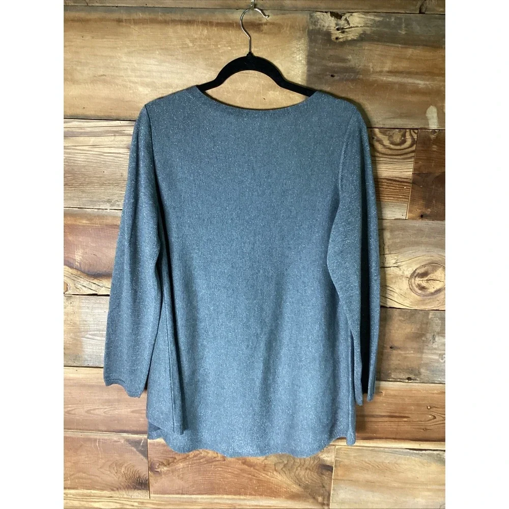 Eileen Fisher Gray Metallic Knit Organic Cotton Blend Long Line Hi-Low M